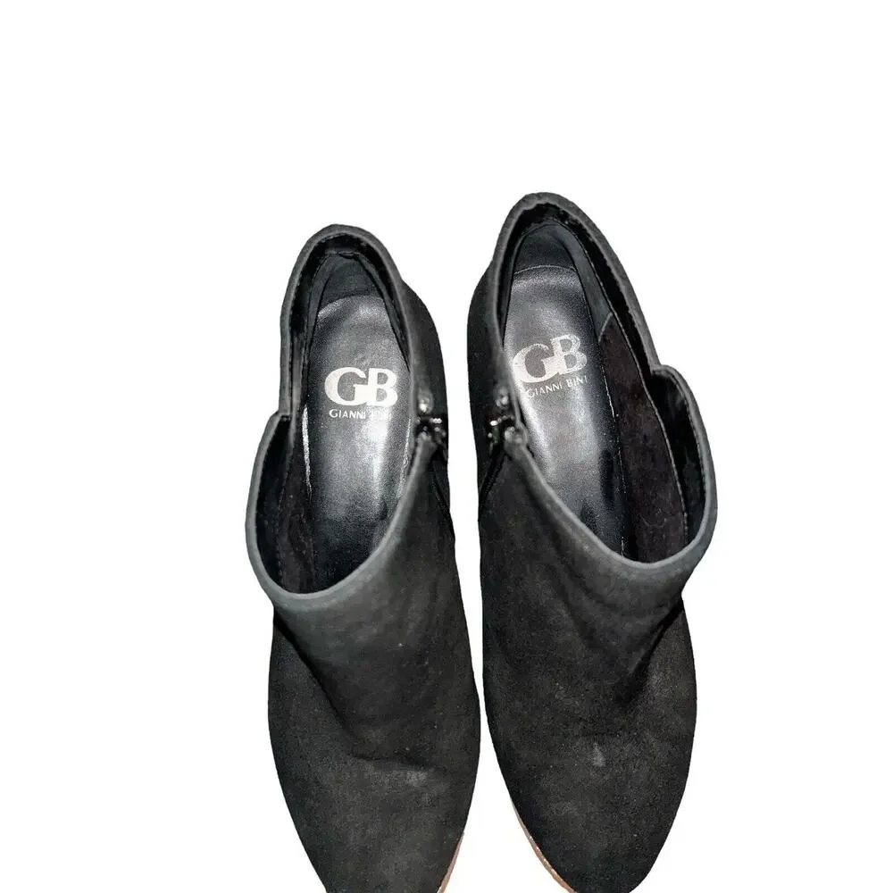Gianni Bini Black Suede Brown 1” Heel Ankle Boots w/Zipper Women’s Size 8.5M‎